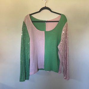 RARE KNY by Kourish Pink and Green Rhinestoned Designer Sweater